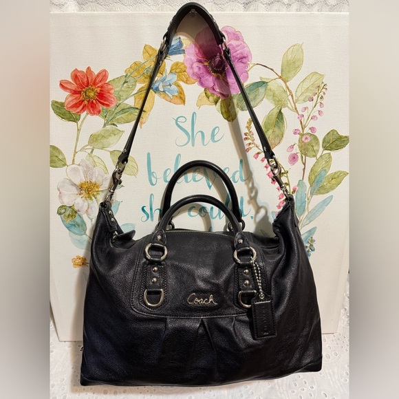 Coach Ashley Black Leather Satchel with Silver Hardware - Picture 3 of 11